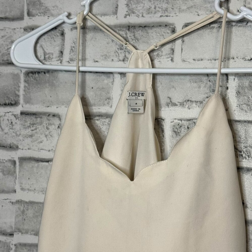 J CREW Scalloped Cami Tank Top Ivory Cream Racerback Spaghetti Blouse size 4 - Picture 4 of 10